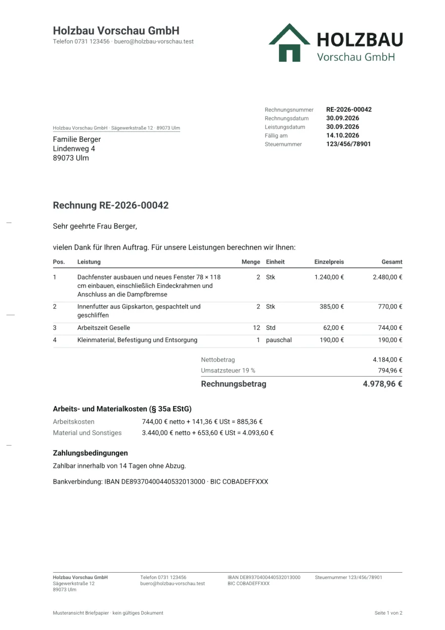 Rechnung in der Vorlage Kompakt in Anthrazit